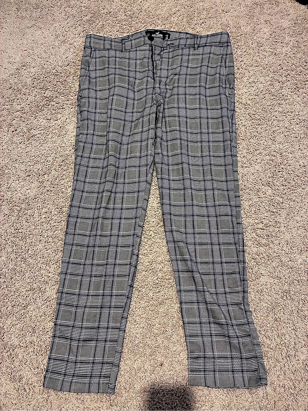 Hollister Epic Flex Skinny Chino Plaid Pants Gray & Blue Waist 32
